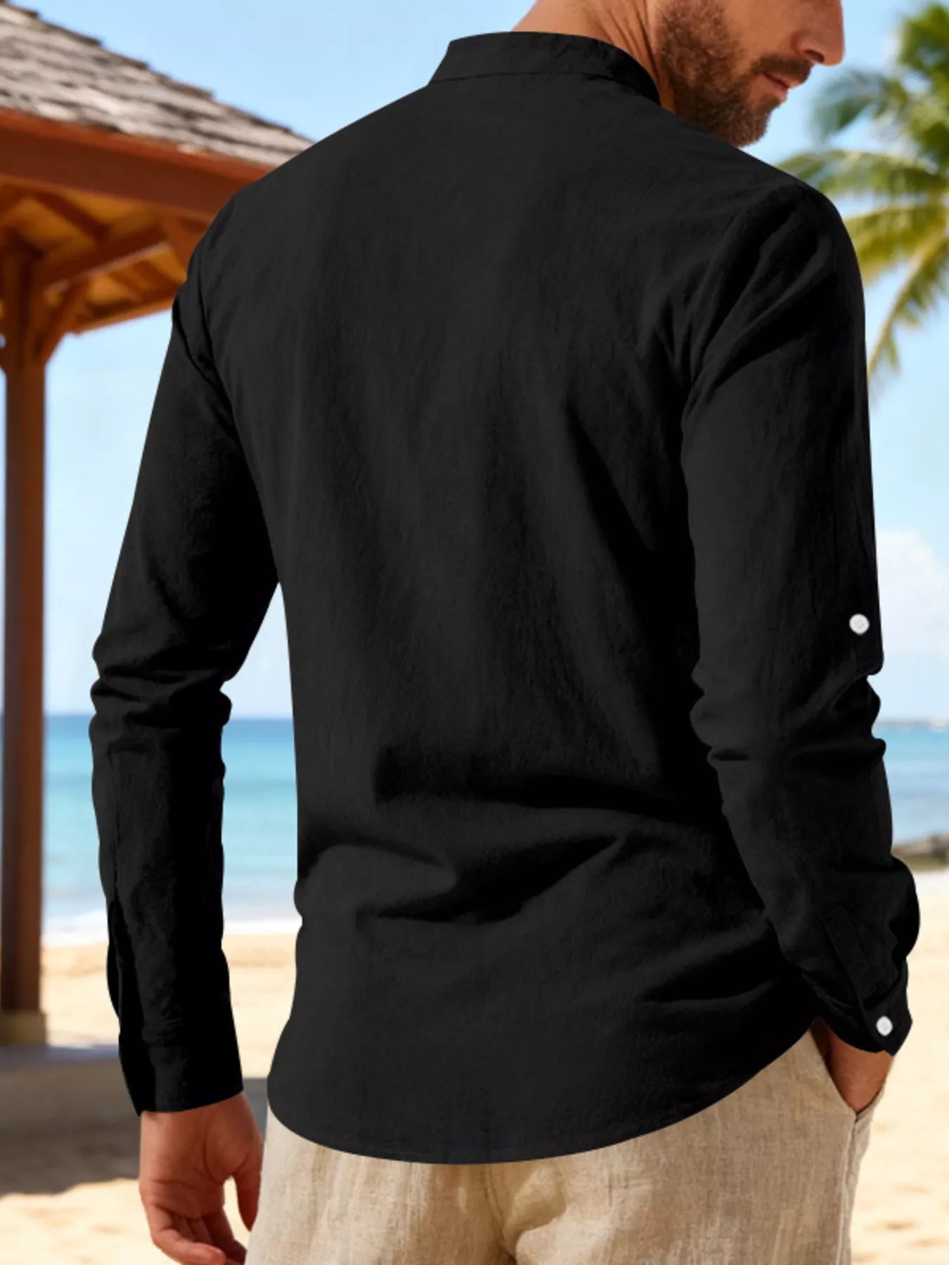 Men's Full Size Casual Lace-Up Linen Shirt Plus Size designed for comfort and style at Lookzlike