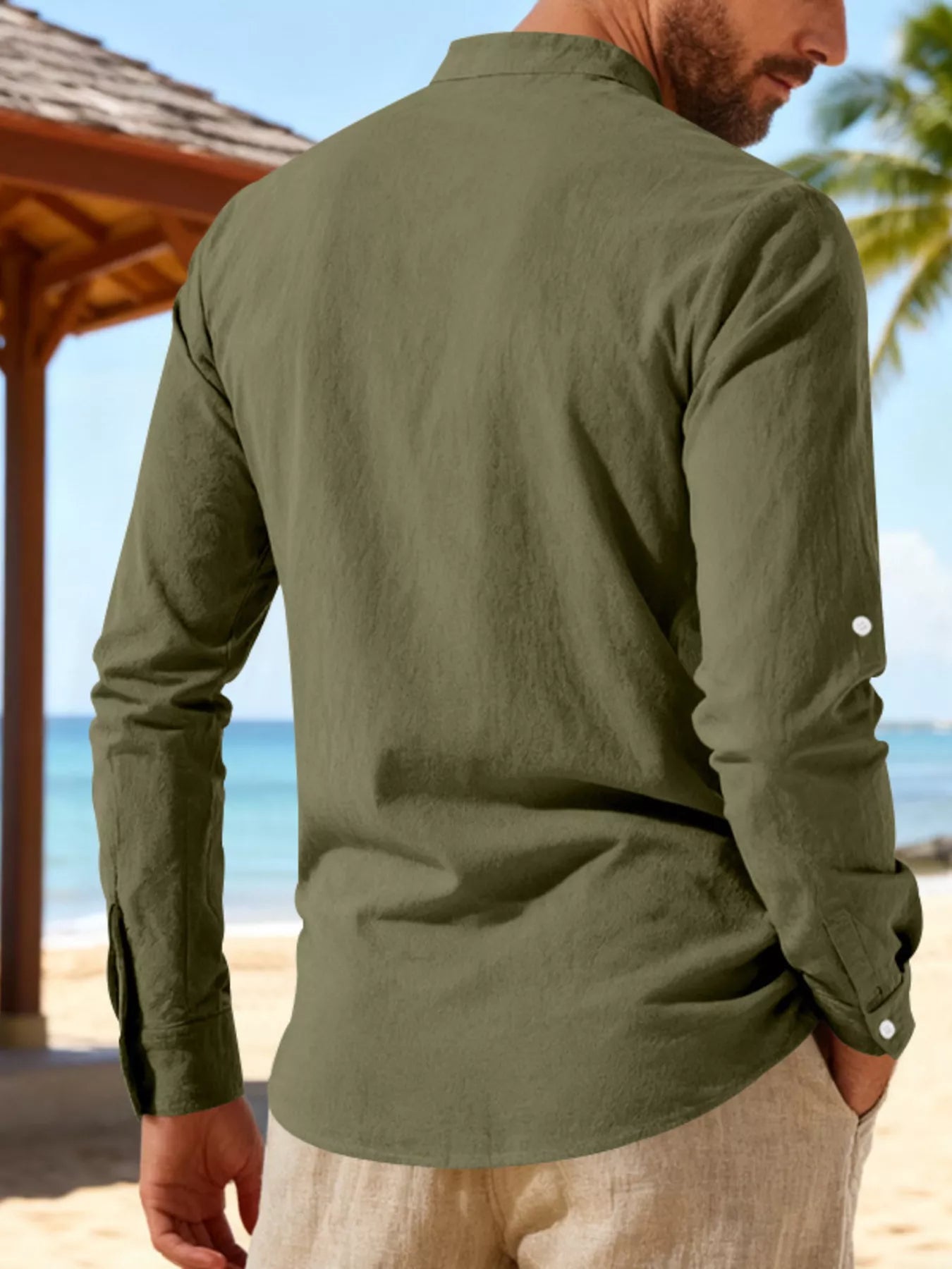 Men's Full Size Casual Lace-Up Linen Shirt Plus Size designed for comfort and style at Lookzlike