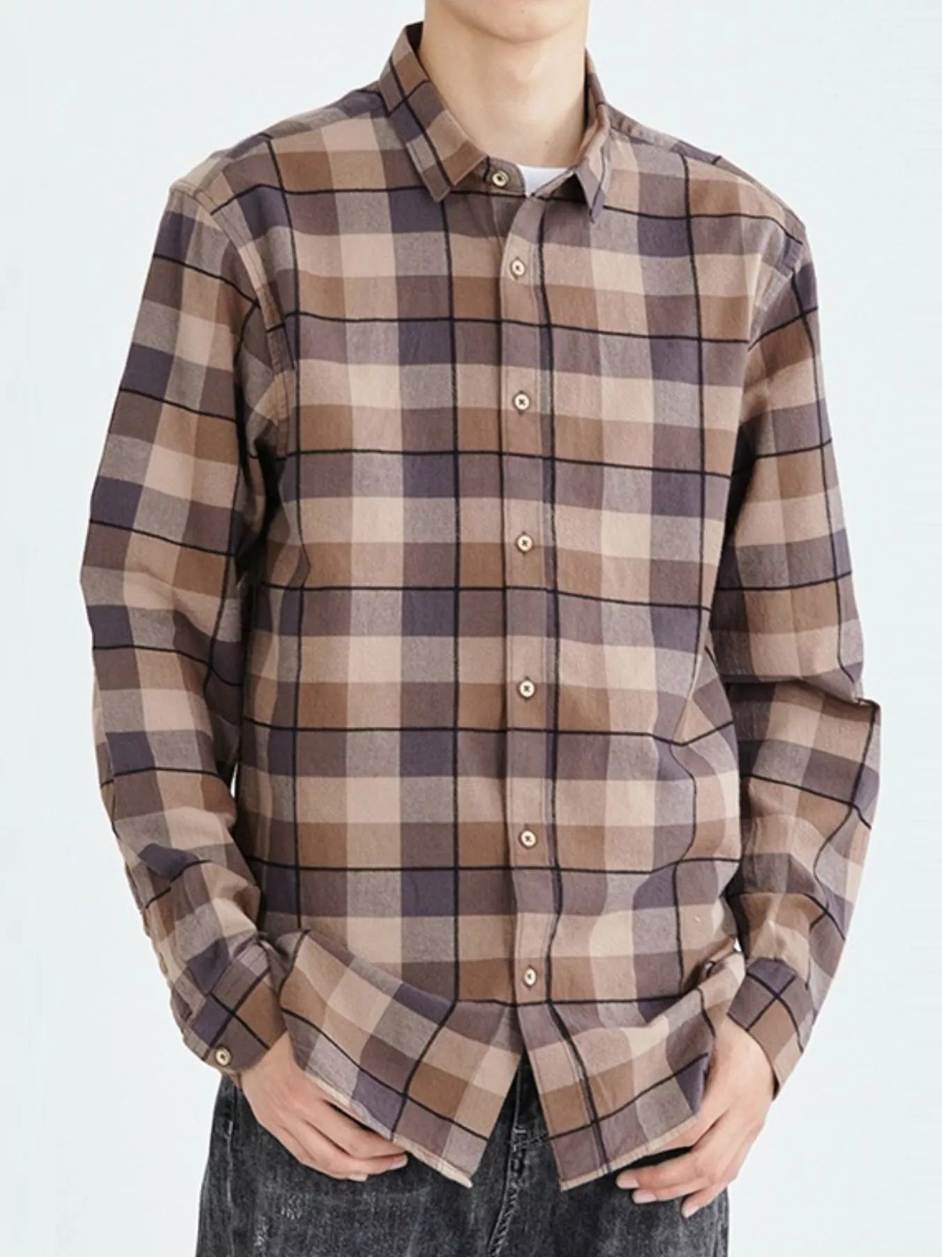 Men's Full Size Casual Plaid Long Sleeve Shirt Plus Size designed for comfort and style at Lookzlike