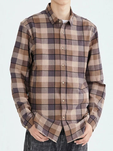 Men's Full Size Casual Plaid Long Sleeve Shirt Plus Size designed for comfort and style at Lookzlike