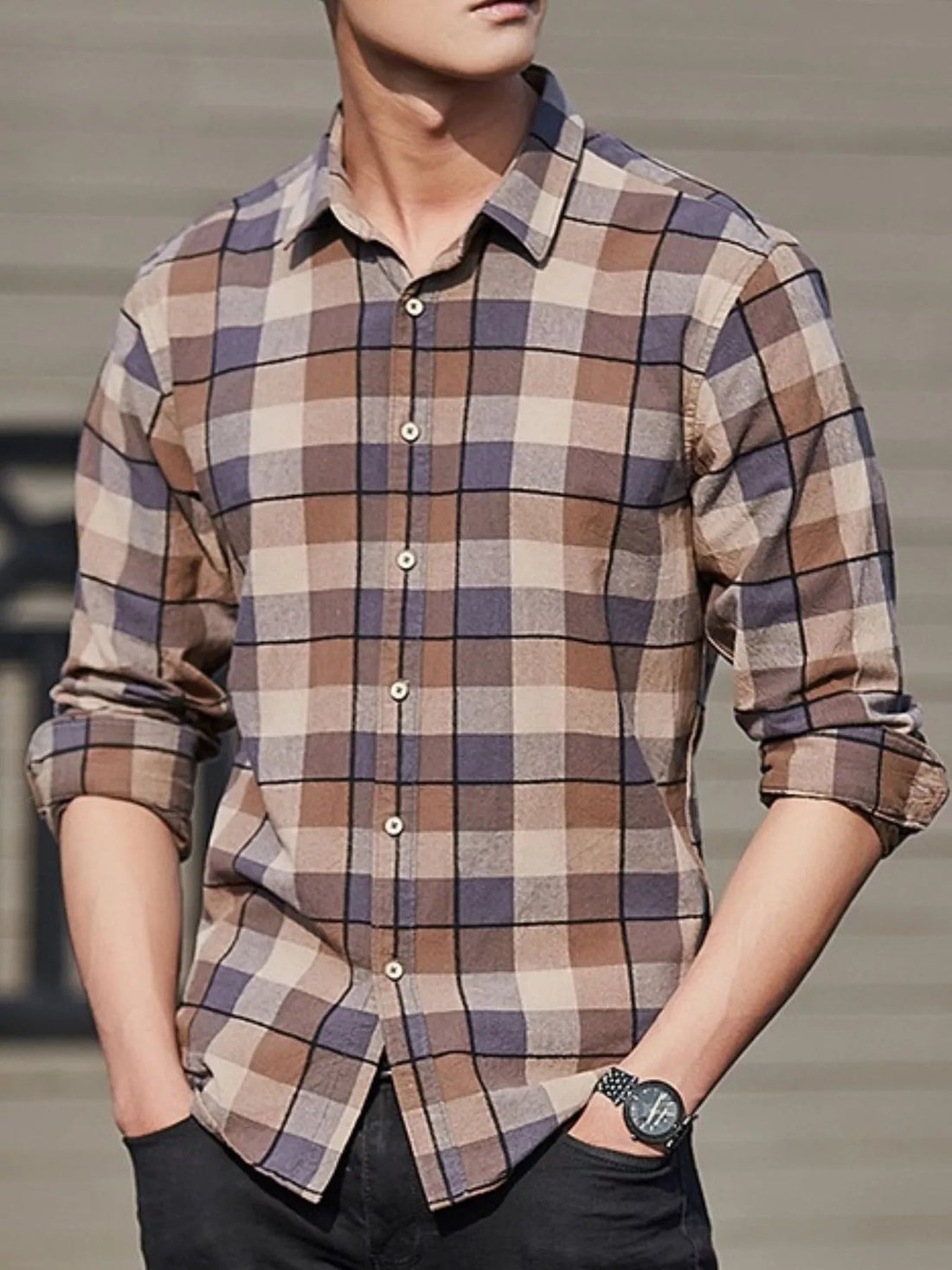 Men's Full Size Casual Plaid Long Sleeve Shirt Plus Size designed for comfort and style at Lookzlike