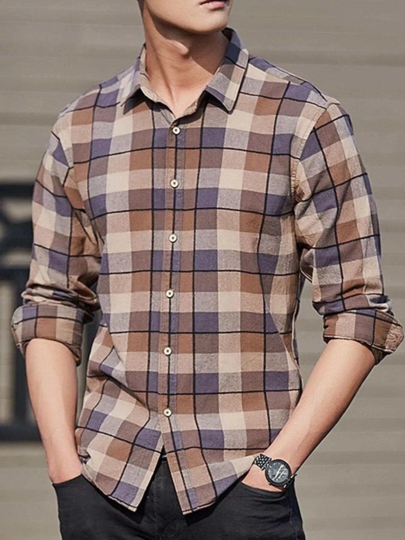 Men's Full Size Casual Plaid Long Sleeve Shirt Plus Size designed for comfort and style at Lookzlike