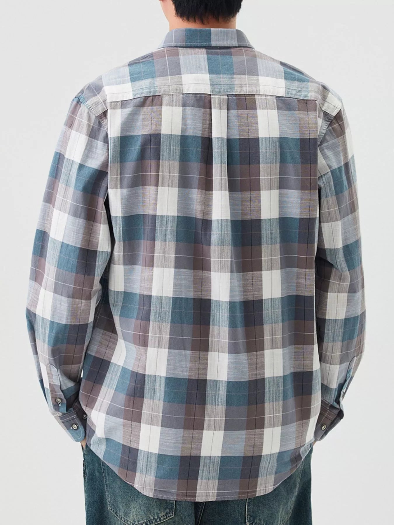 Men's Full Size Casual Plaid Long Sleeve Shirt Plus Size designed for comfort and style at Lookzlike