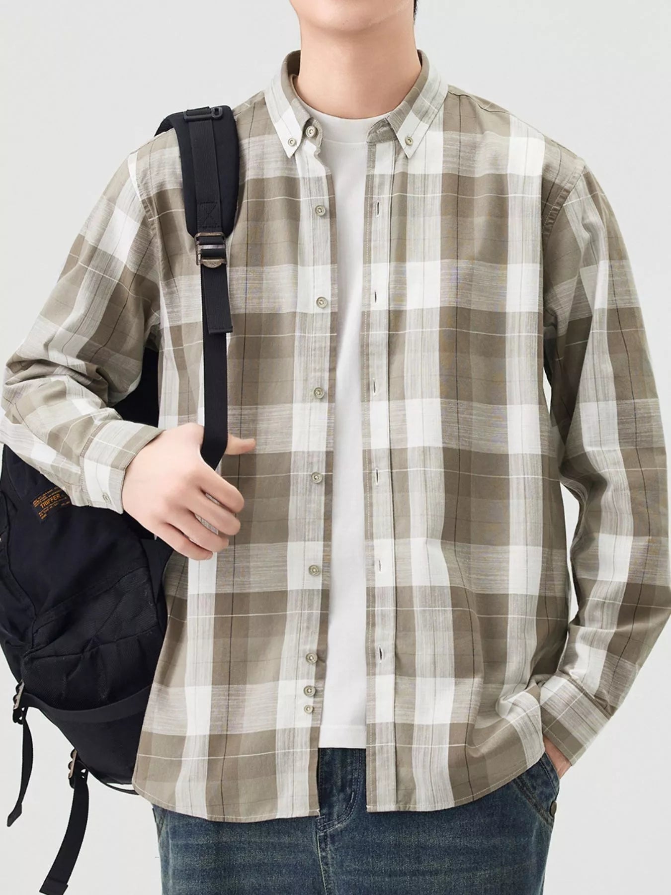 Men's Full Size Casual Plaid Long Sleeve Shirt Plus Size designed for comfort and style at Lookzlike
