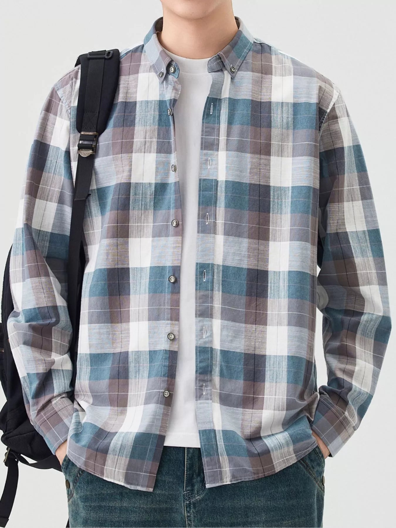 Men's Full Size Casual Plaid Long Sleeve Shirt Plus Size designed for comfort and style at Lookzlike