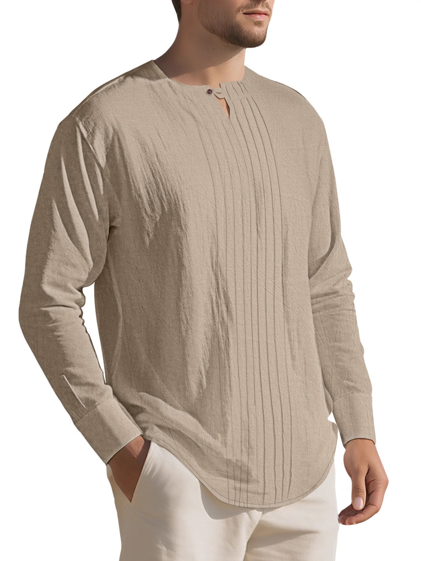 Men's Full Size Casual Pleated Long Sleeve Blouse Plus Size designed for comfort and style at Lookzlike