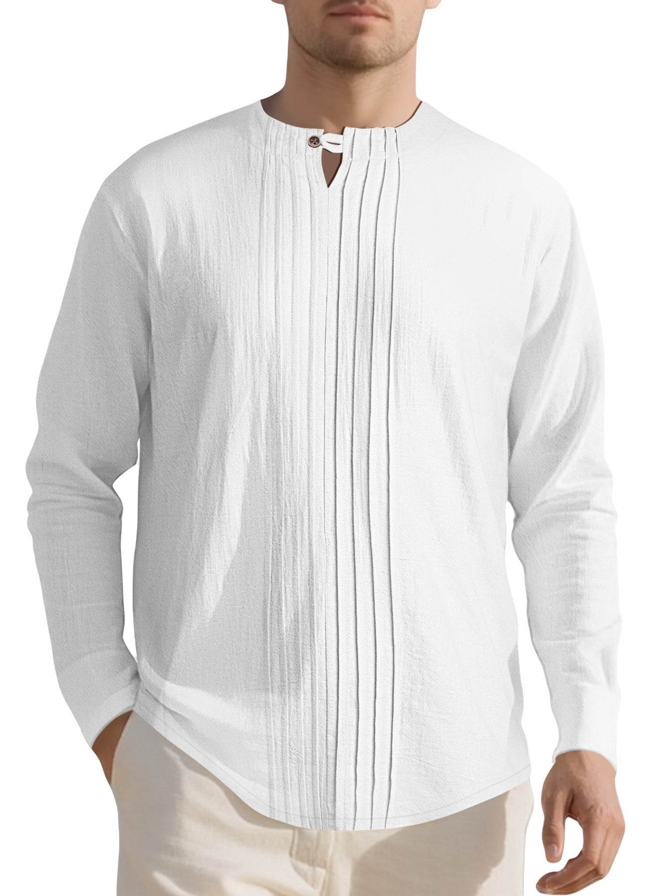 Men's Full Size Casual Pleated Long Sleeve Blouse Plus Size designed for comfort and style at Lookzlike