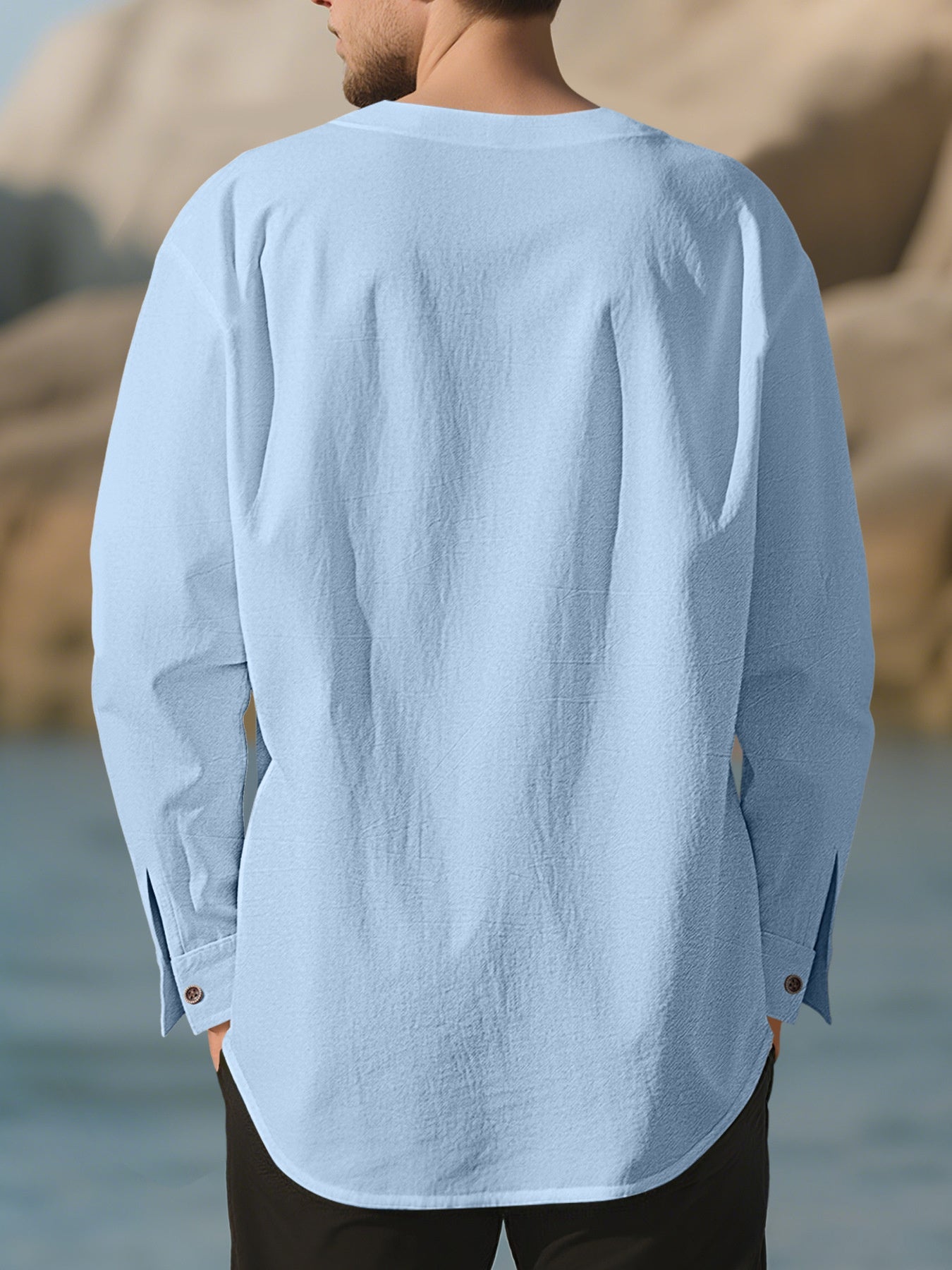 Men's Full Size Casual Pleated Long Sleeve Blouse Plus Size designed for comfort and style at Lookzlike