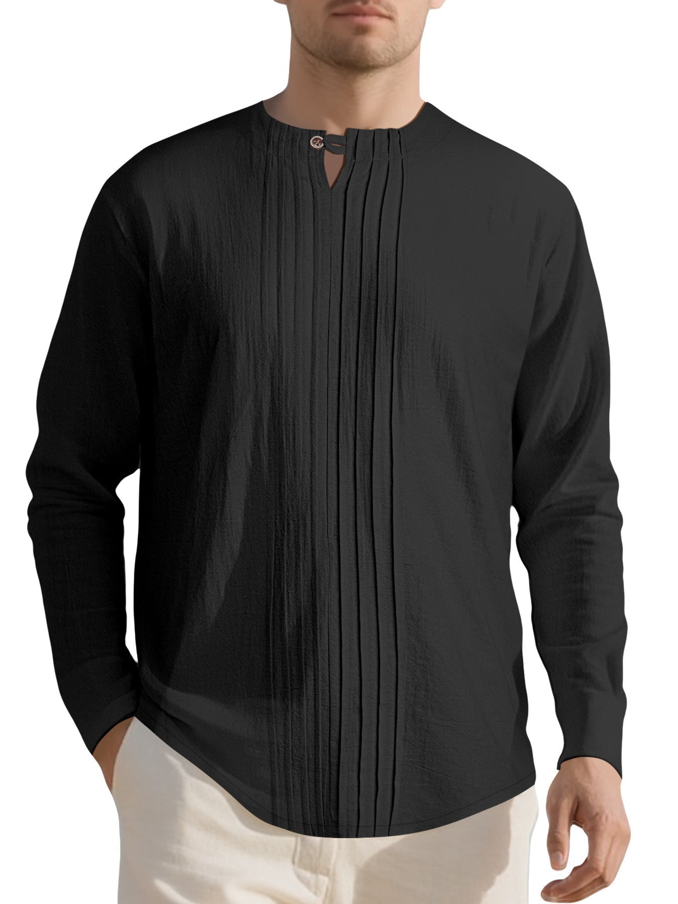 Men's Full Size Casual Pleated Long Sleeve Blouse Plus Size designed for comfort and style at Lookzlike