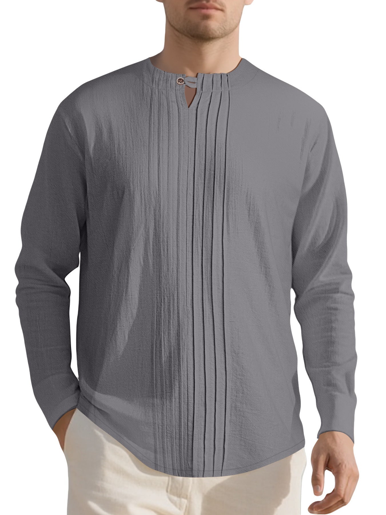 Men's Full Size Casual Pleated Long Sleeve Blouse Plus Size designed for comfort and style at Lookzlike