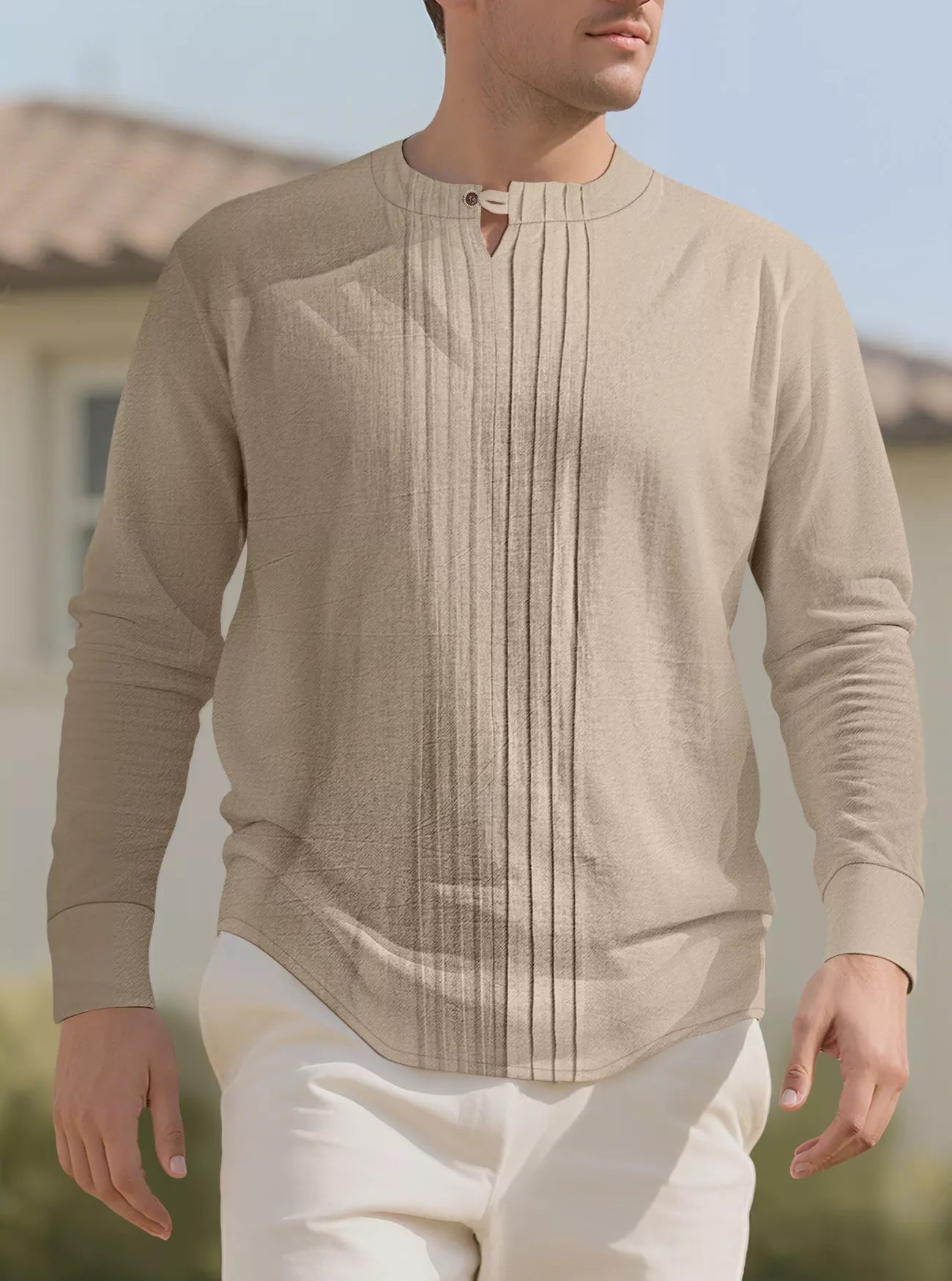 Men's Full Size Casual Pleated Long Sleeve Blouse Plus Size designed for comfort and style at Lookzlike