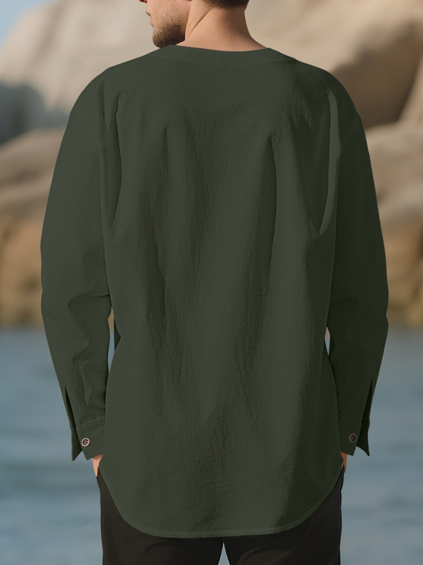 Men's Full Size Casual Pleated Long Sleeve Blouse Plus Size designed for comfort and style at Lookzlike