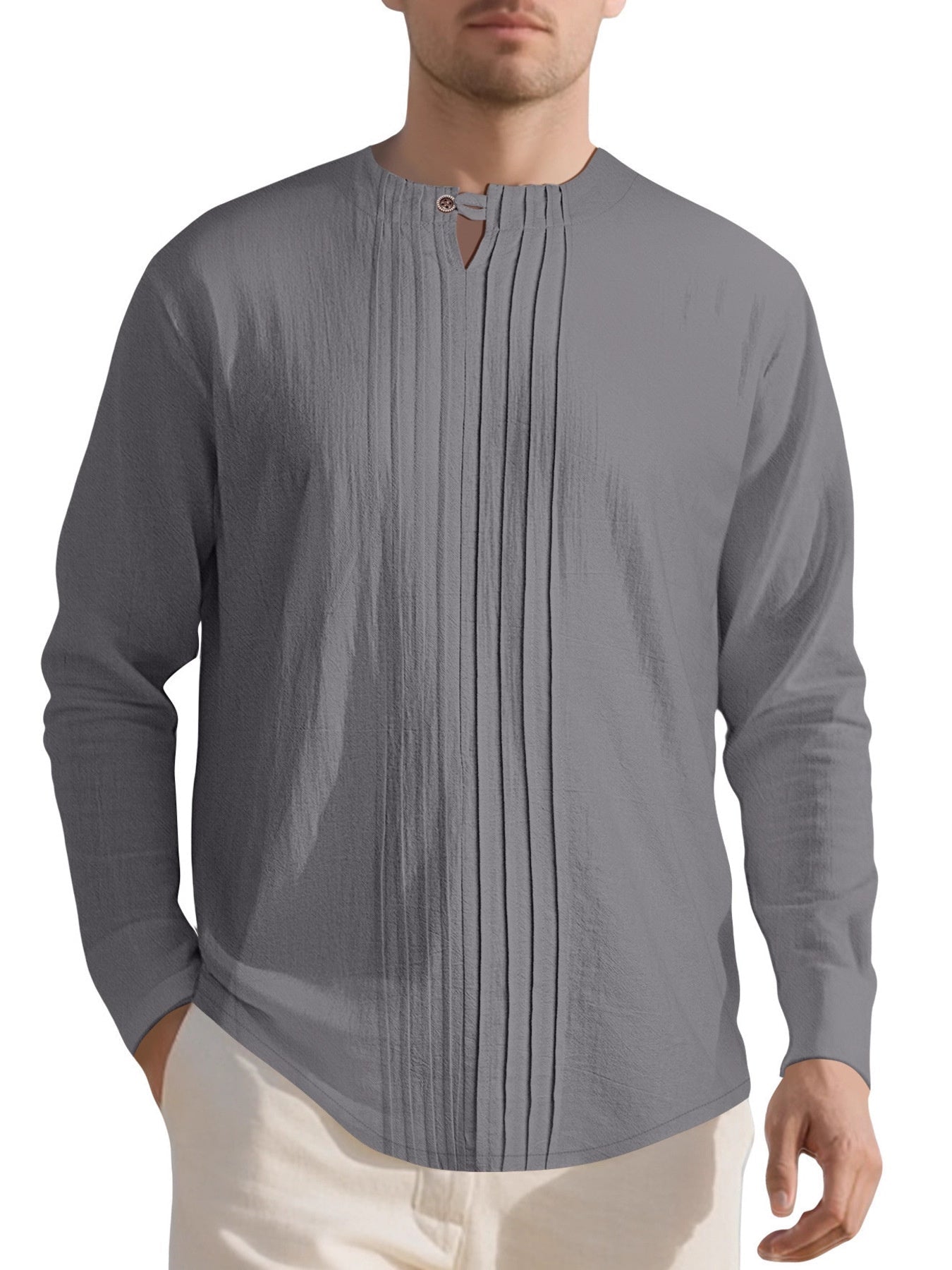 Men's Full Size Casual Pleated Long Sleeve Blouse Plus Size designed for comfort and style at Lookzlike