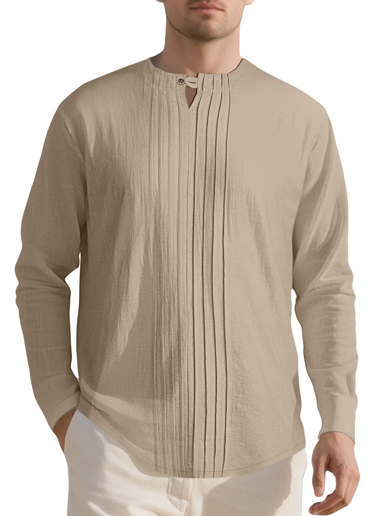 Men's Full Size Casual Pleated Long Sleeve Blouse Plus Size designed for comfort and style at Lookzlike