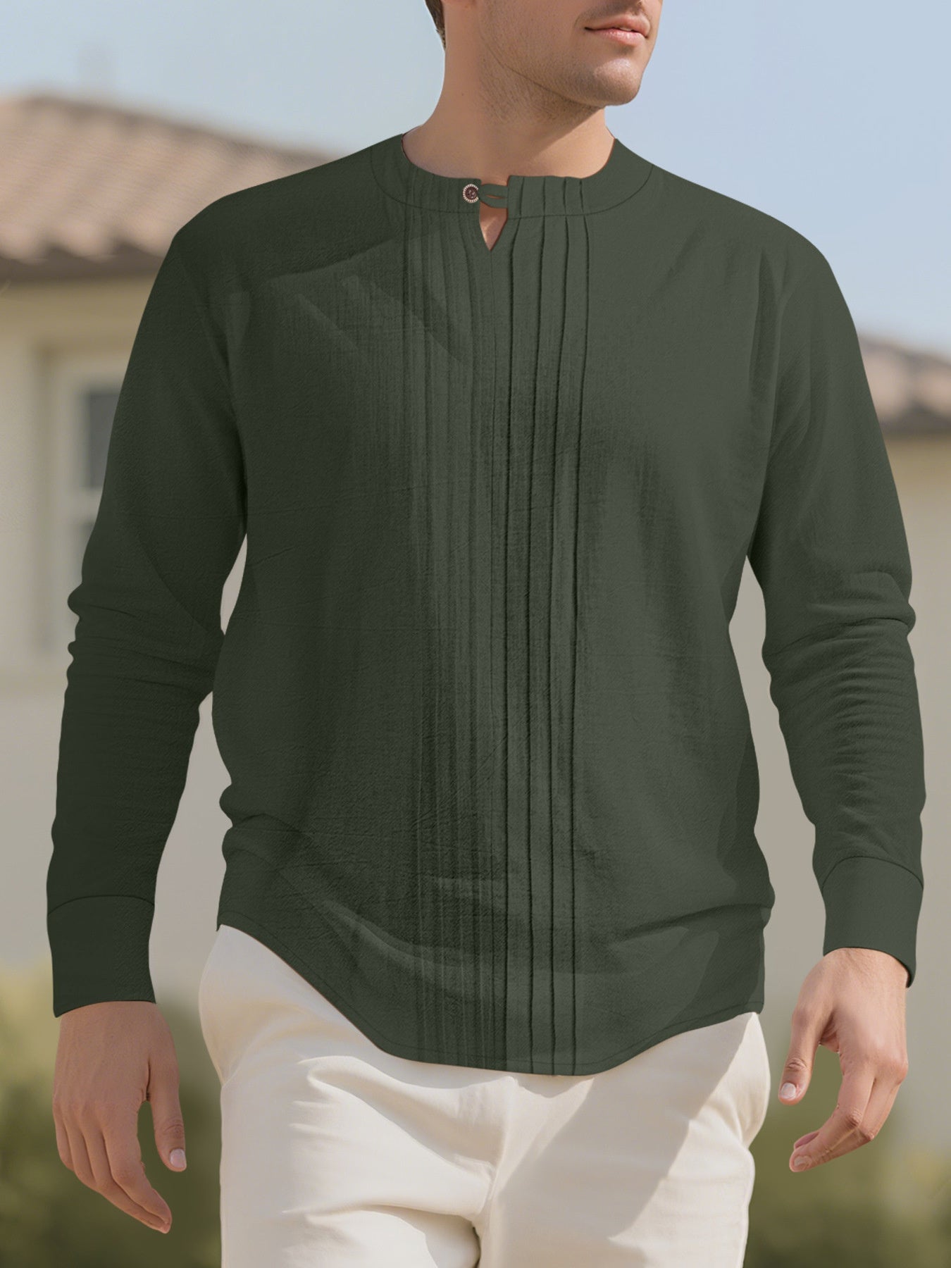 Men's Full Size Casual Pleated Long Sleeve Blouse Plus Size designed for comfort and style at Lookzlike