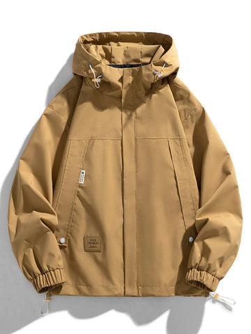 Men's Full Size Casual Zip Up Hooded Windproof Jacket Plus Size designed for comfort and style at Lookzlike