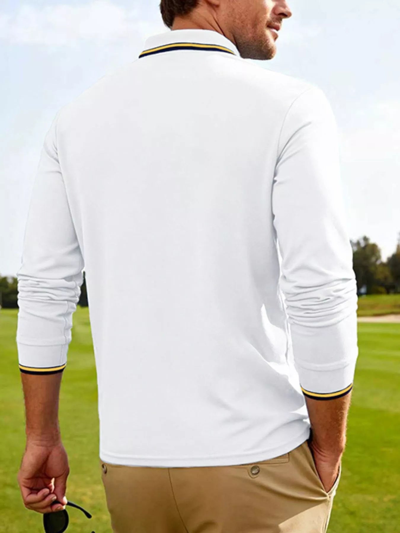 Men's Full Size Classic Long-Sleeve Polo with Striped Collar Plus Size designed for comfort and style at Lookzlike