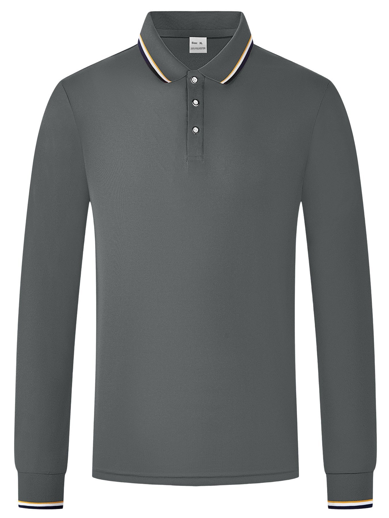 Men's Full Size Classic Long-Sleeve Polo with Striped Collar Plus Size designed for comfort and style at Lookzlike