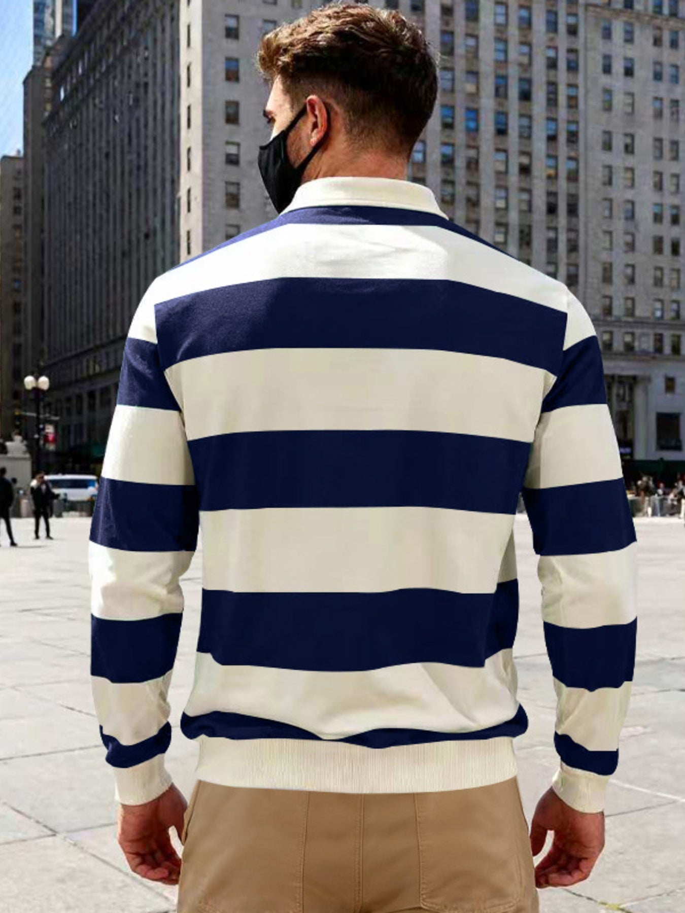 Men's Full Size Classic Striped Long-Sleeve Polo Plus Size designed for comfort and style at Lookzlike