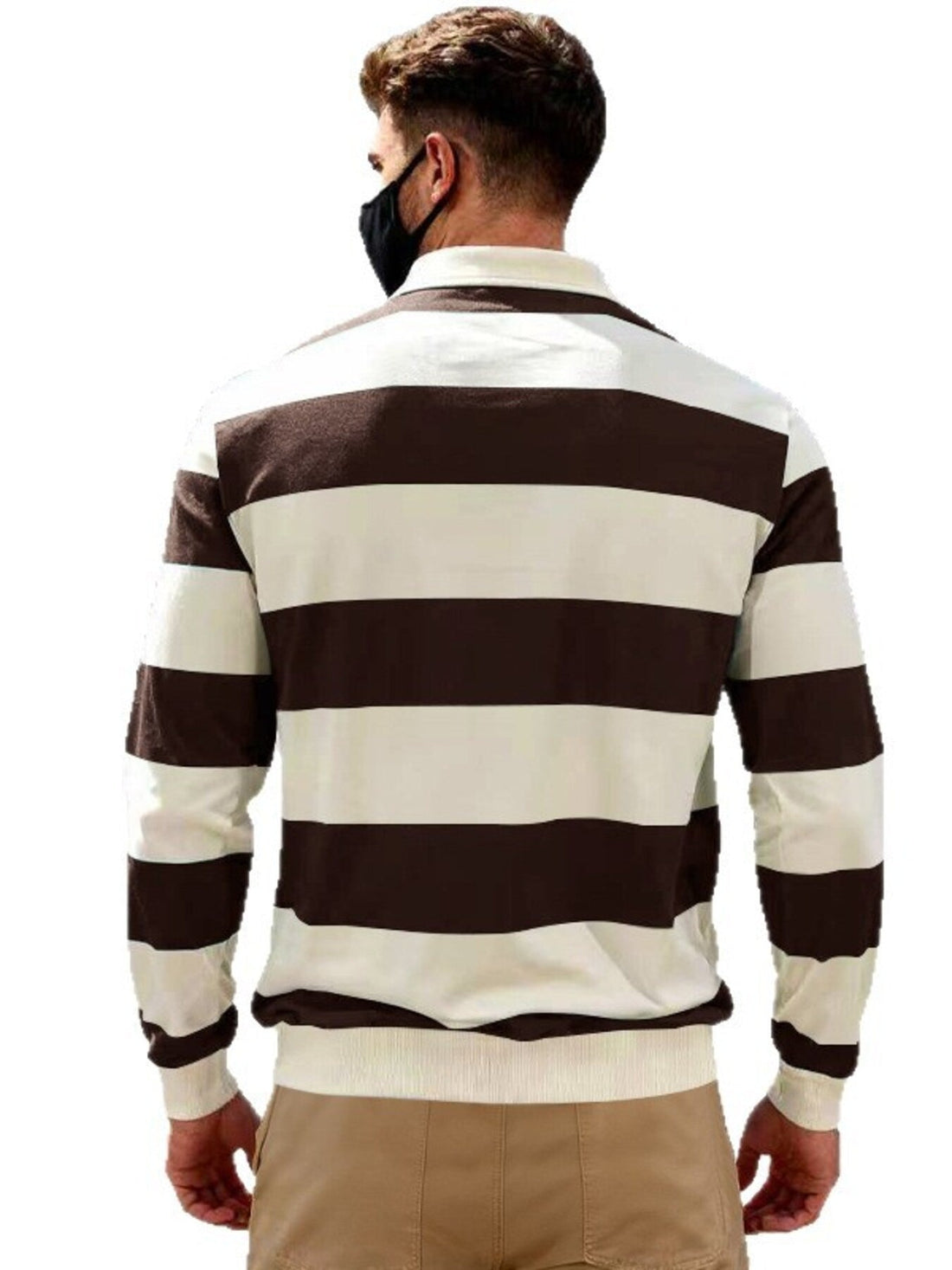 Men's Full Size Classic Striped Long-Sleeve Polo Plus Size designed for comfort and style at Lookzlike