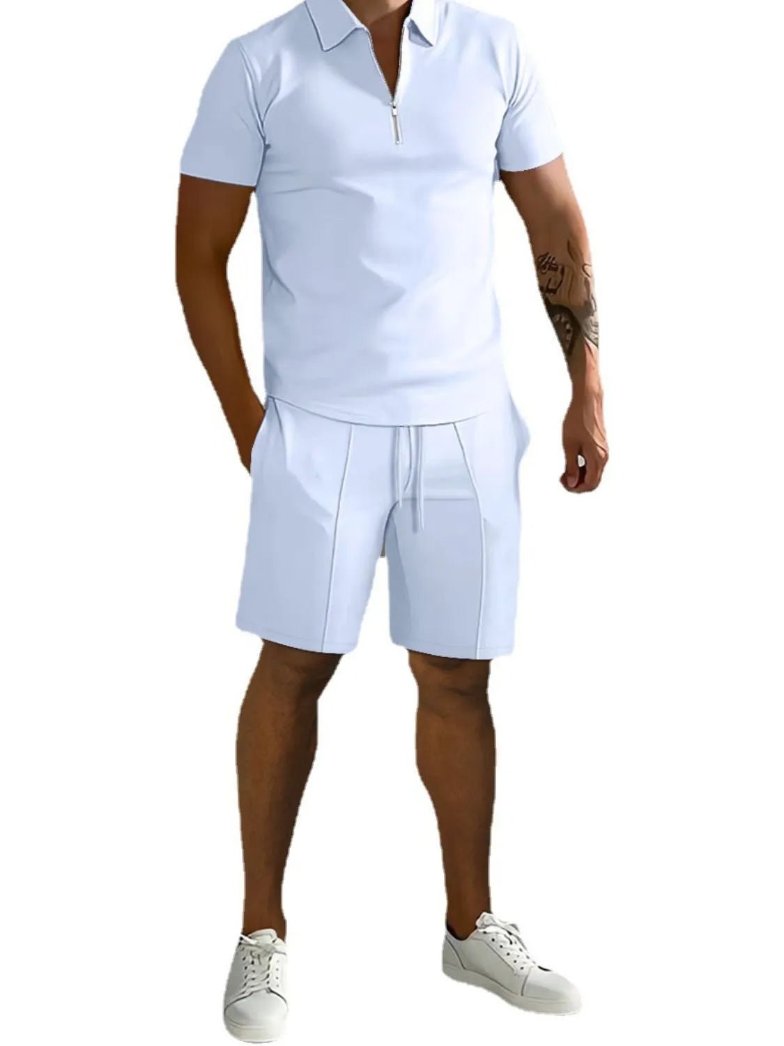 Men's Full Size Collared Neck Short Sleeve Top and Shorts Set Plus Size - Lookzlike