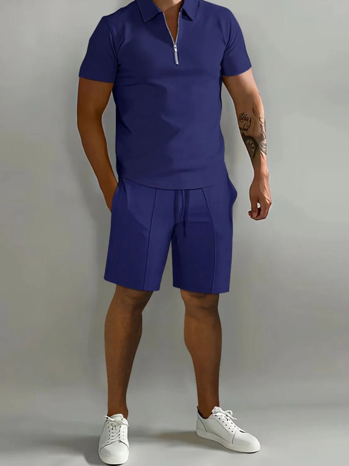 Men's Full Size Collared Neck Short Sleeve Top and Shorts Set Plus Size - Lookzlike