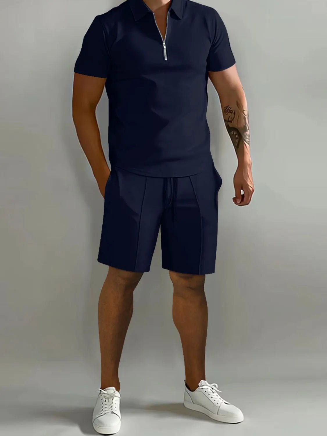 Men's Full Size Collared Neck Short Sleeve Top and Shorts Set Plus Size - Lookzlike