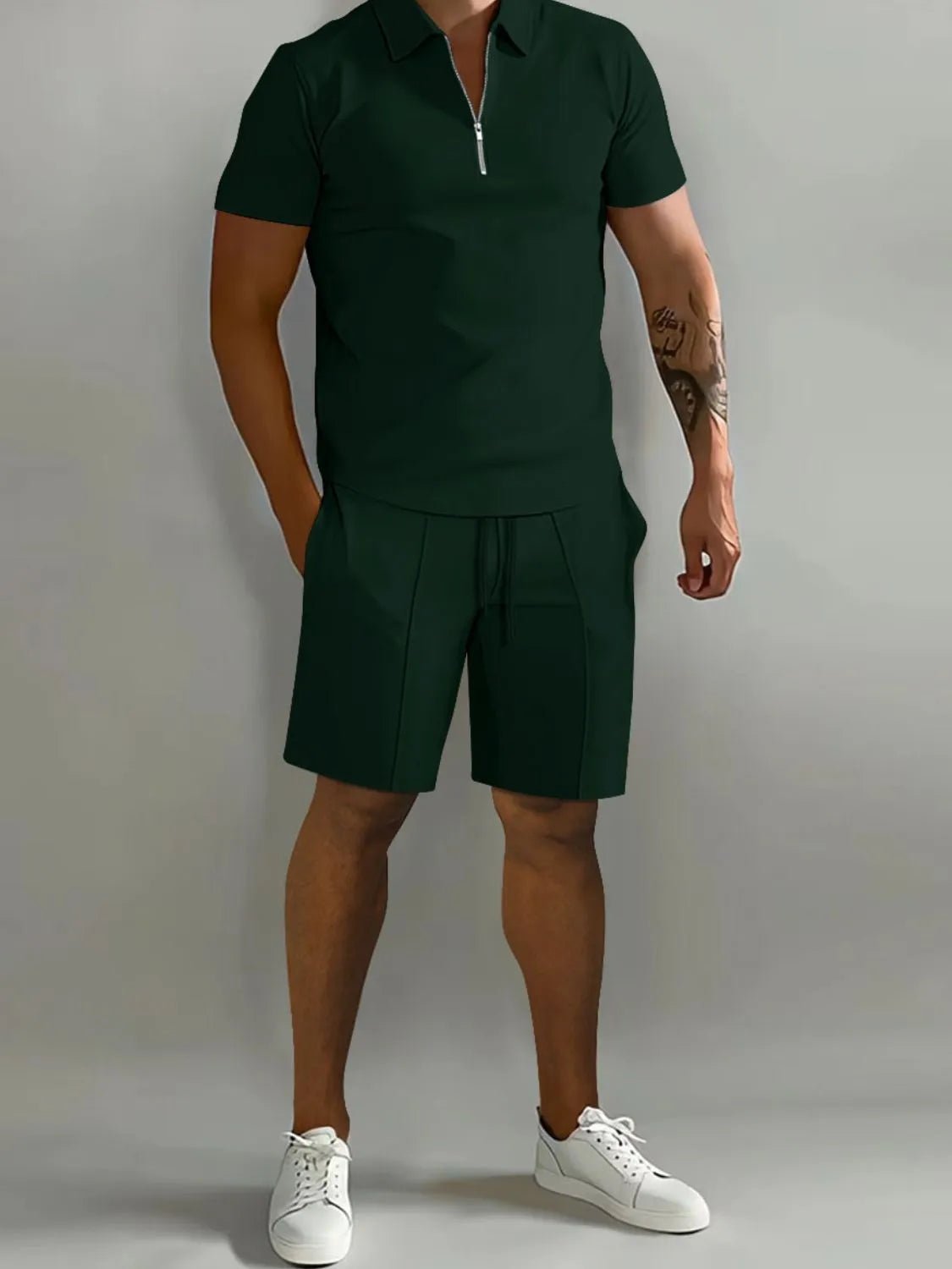 Men's Full Size Collared Neck Short Sleeve Top and Shorts Set Plus Size - Lookzlike