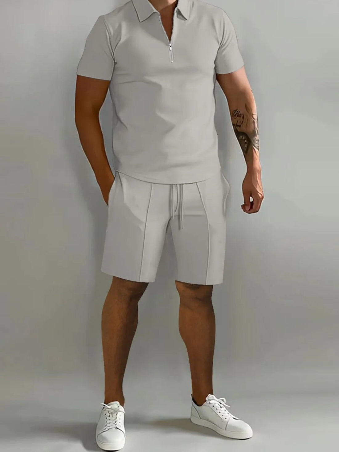 Men's Full Size Collared Neck Short Sleeve Top and Shorts Set Plus Size - Lookzlike