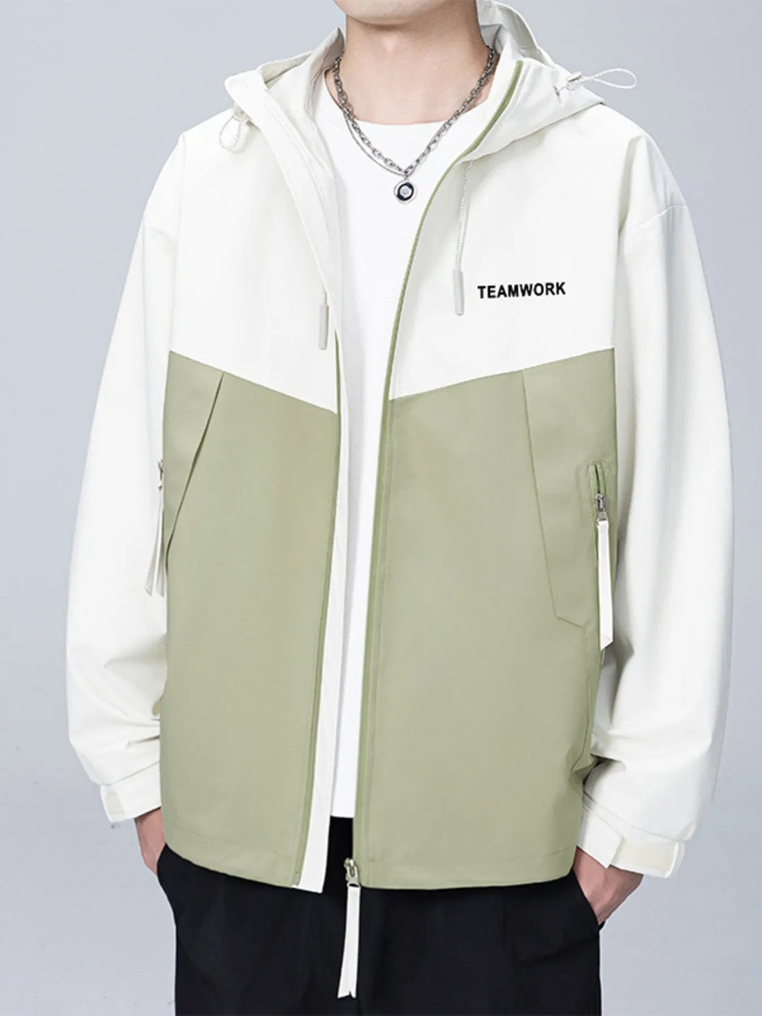 Men's Full Size Contrast Zip Up Long Sleeve Jacket Plus Size designed for comfort and style at Lookzlike