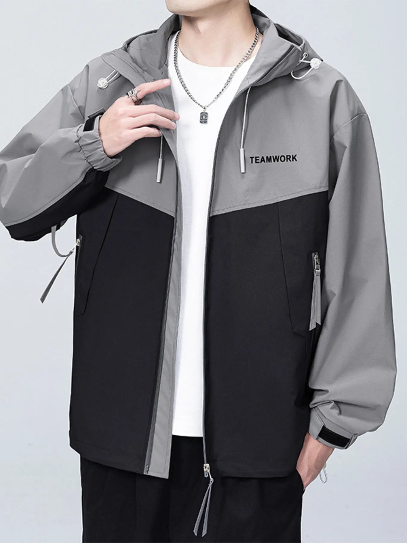 Men's Full Size Contrast Zip Up Long Sleeve Jacket Plus Size designed for comfort and style at Lookzlike