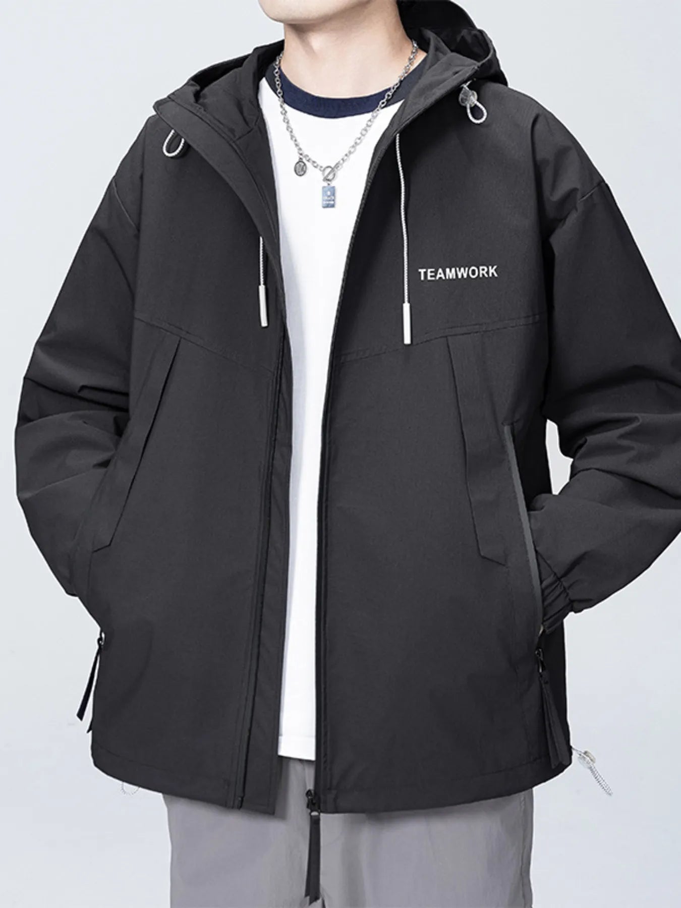 Men's Full Size Contrast Zip Up Long Sleeve Jacket Plus Size designed for comfort and style at Lookzlike