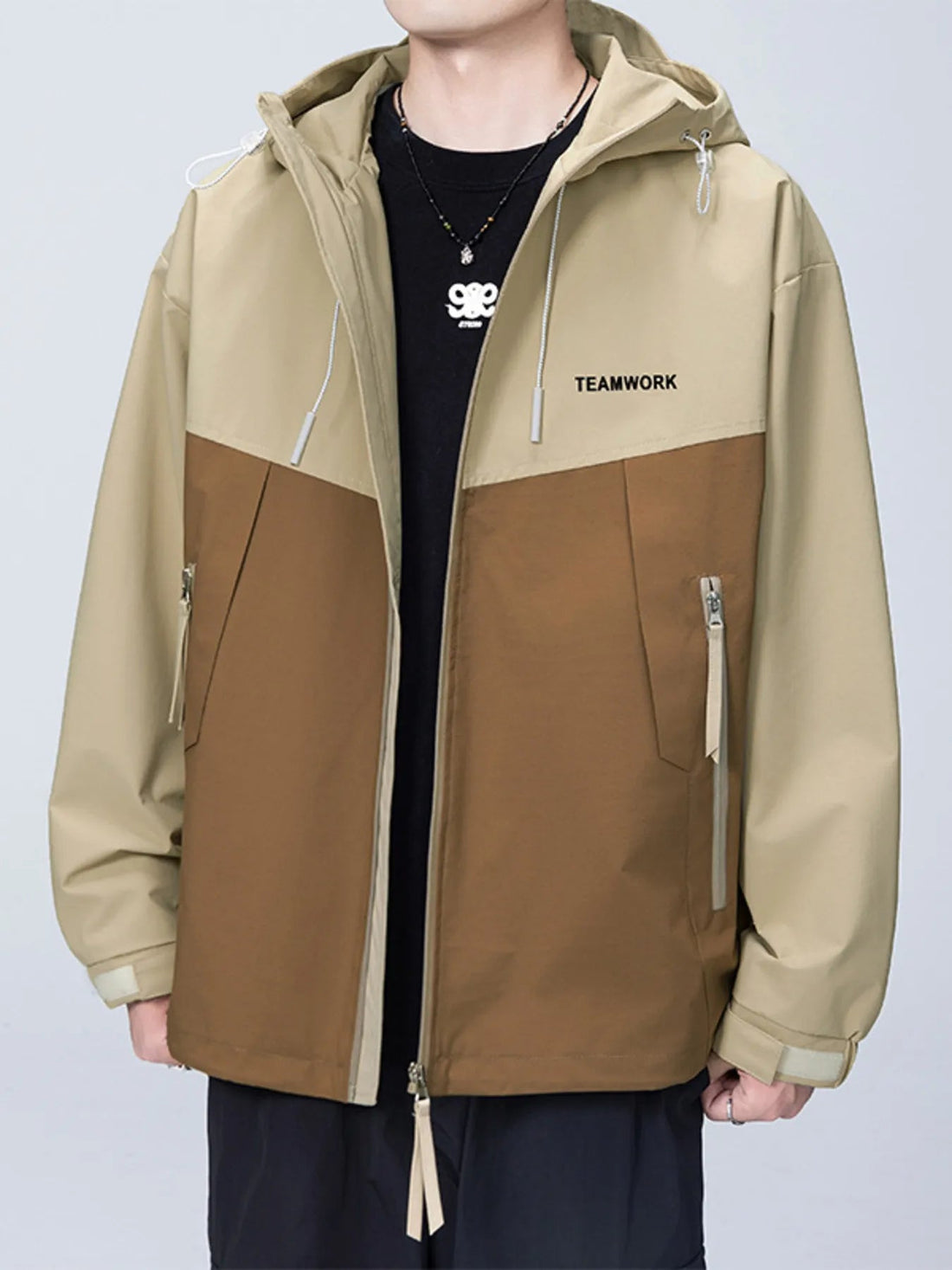 Men's Full Size Contrast Zip Up Long Sleeve Jacket Plus Size designed for comfort and style at Lookzlike