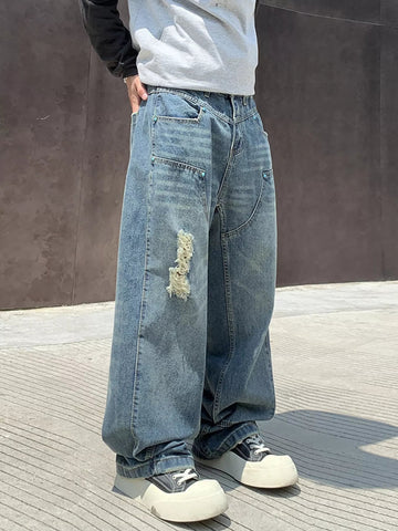 Men's Full Size Distressed Wide Leg Jeans Plus Size designed for comfort and style at Lookzlike