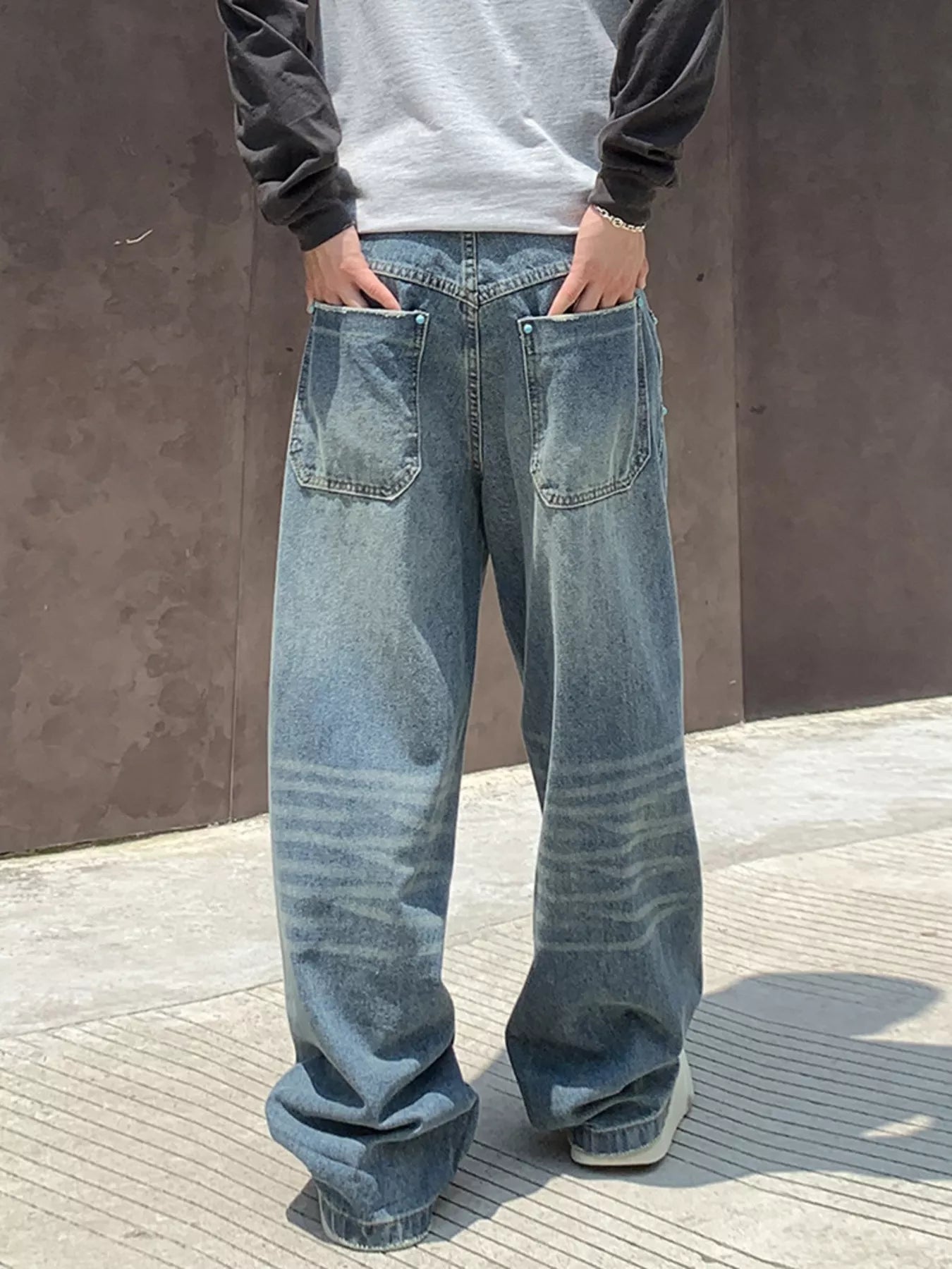 Men's Full Size Distressed Wide Leg Jeans Plus Size designed for comfort and style at Lookzlike