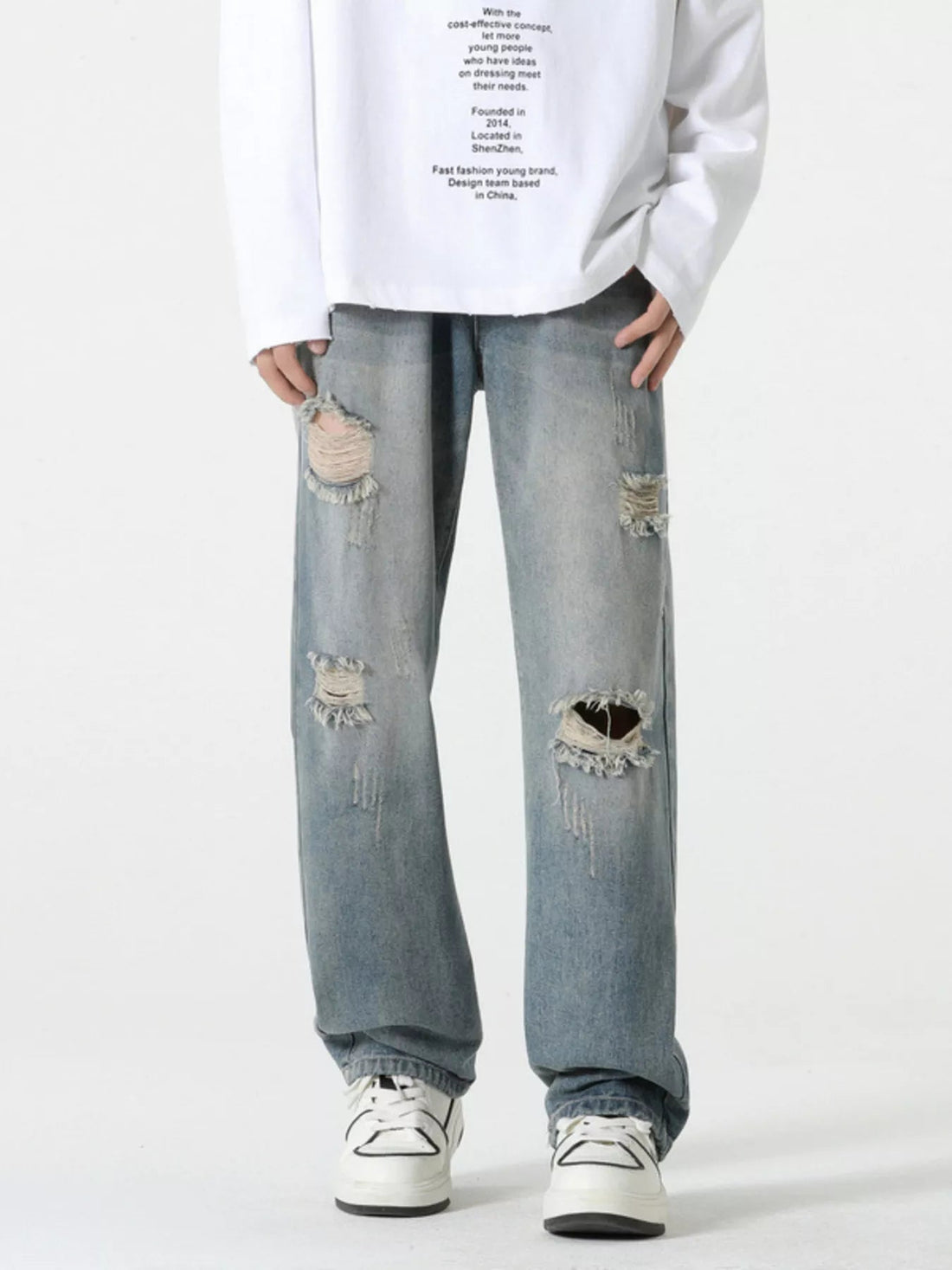 Men's Full Size Distressed Wide Leg Jeans Plus Size designed for comfort and style at Lookzlike