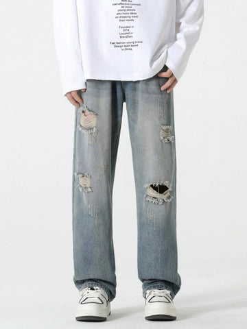 Men's Full Size Distressed Wide Leg Jeans Plus Size designed for comfort and style at Lookzlike