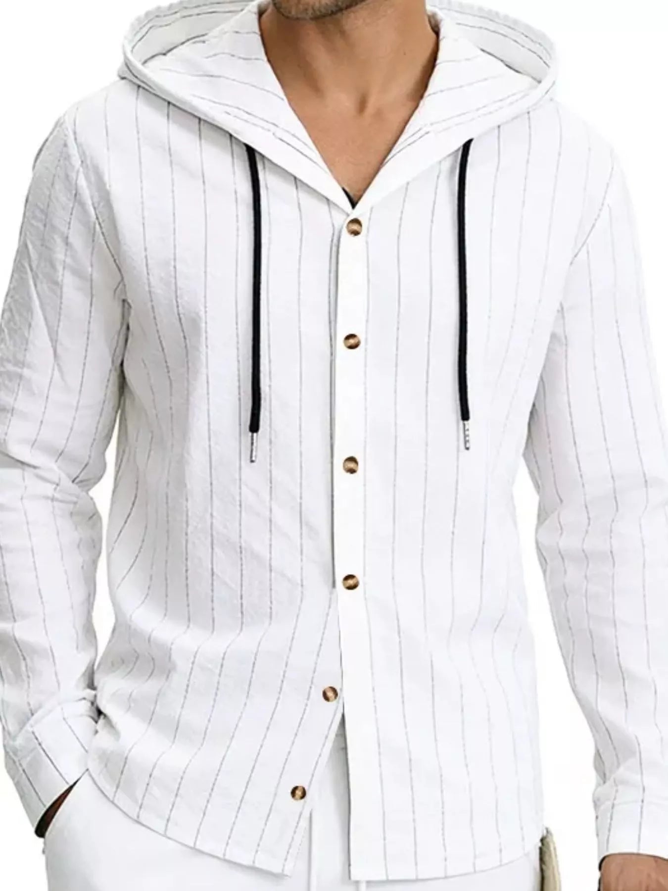 Men's Full Size Drawstring Hooded Button Up Shirt Plus Size designed for comfort and style at Lookzlike