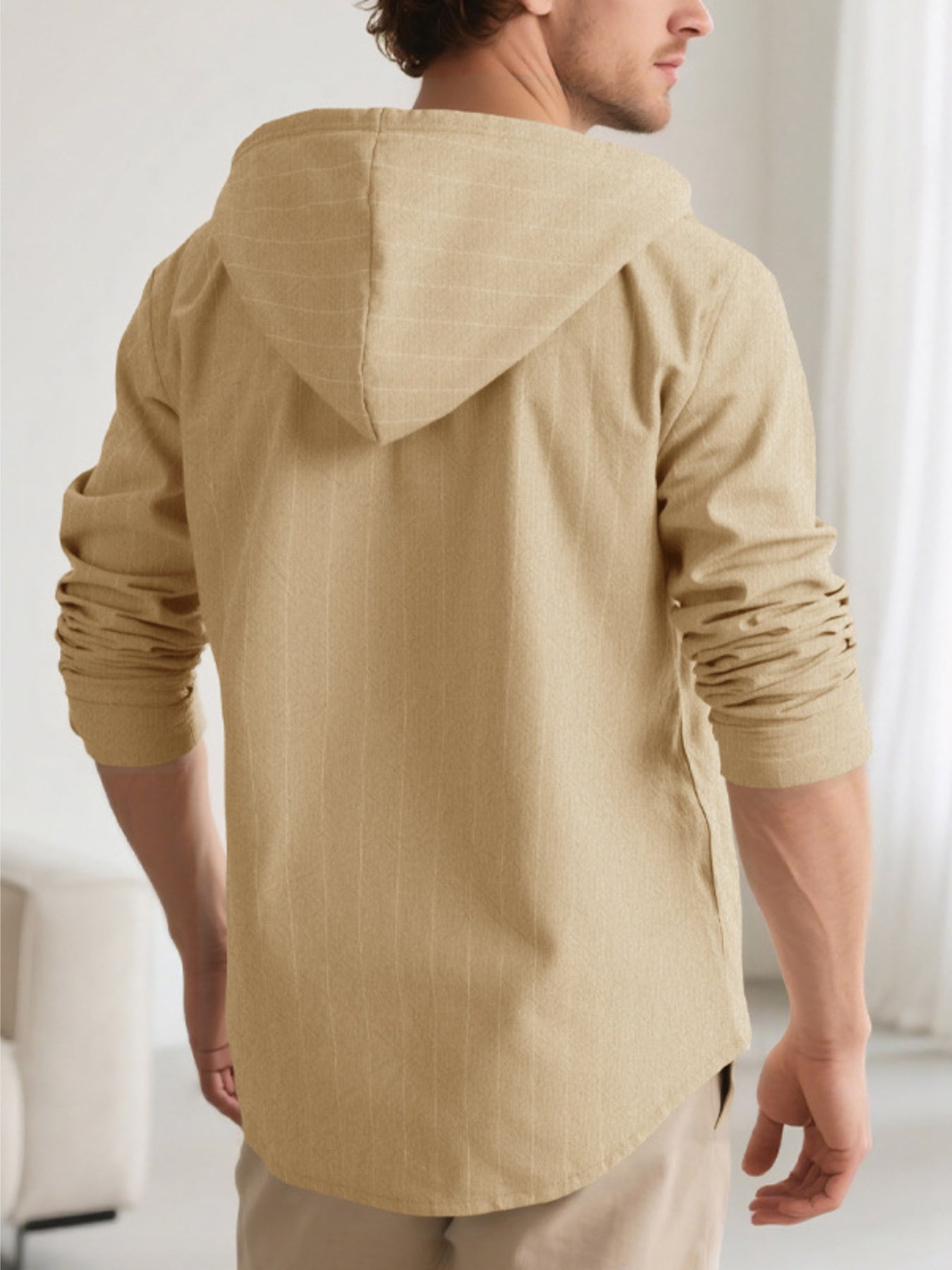 Men's Full Size Drawstring Hooded Button Up Shirt Plus Size designed for comfort and style at Lookzlike