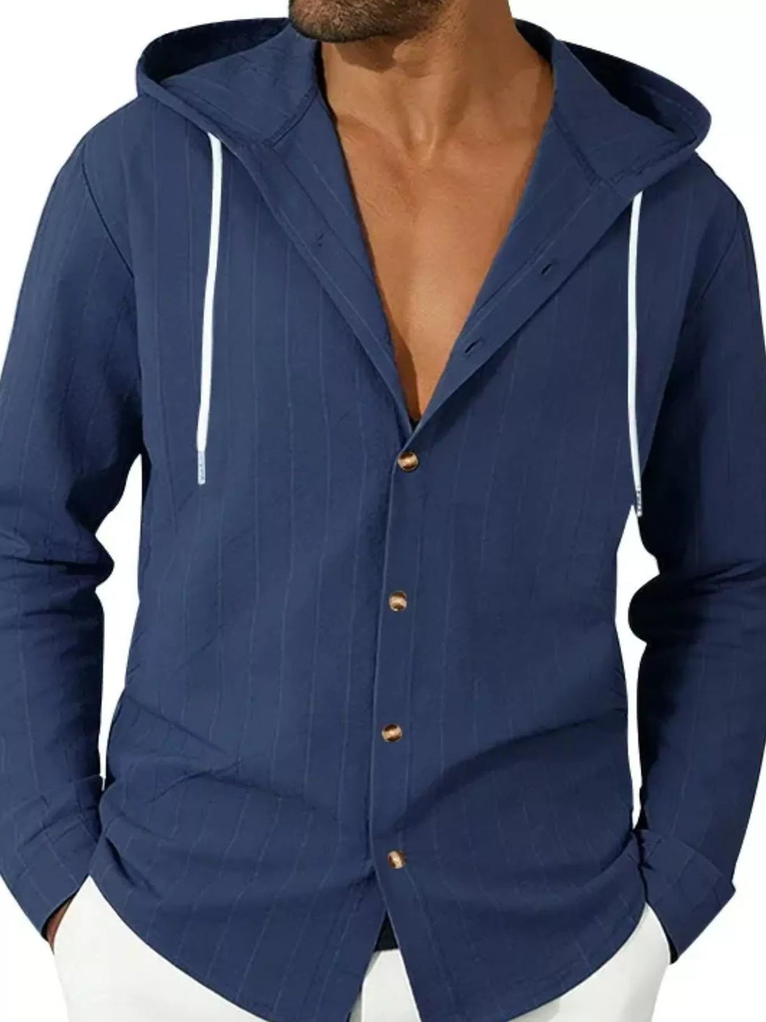 Men's Full Size Drawstring Hooded Button Up Shirt Plus Size designed for comfort and style at Lookzlike