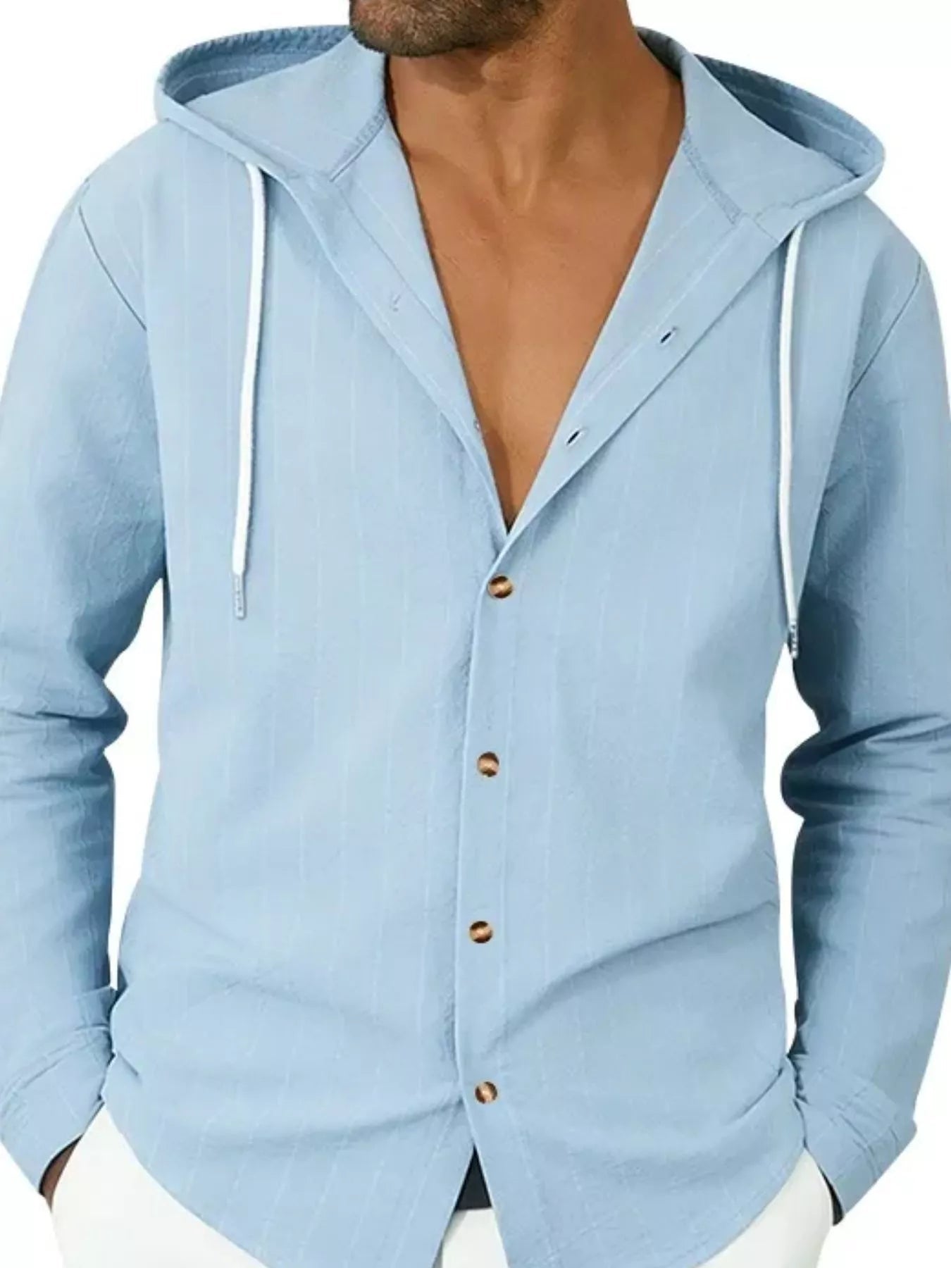 Men's Full Size Drawstring Hooded Button Up Shirt Plus Size designed for comfort and style at Lookzlike