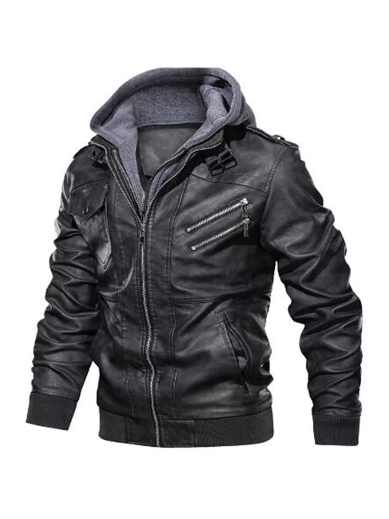 Men's Full Size Hooded Faux Leather Moto Jacket Plus Size designed for comfort and style at Lookzlike