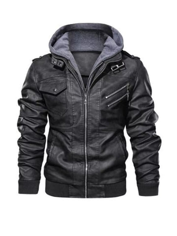 Men's Full Size Hooded Faux Leather Moto Jacket Plus Size designed for comfort and style at Lookzlike