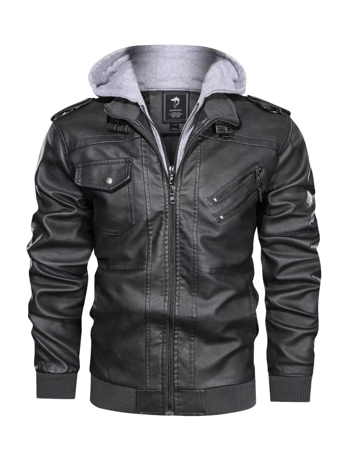 Men's Full Size Hooded Faux Leather Moto Jacket Plus Size designed for comfort and style at Lookzlike