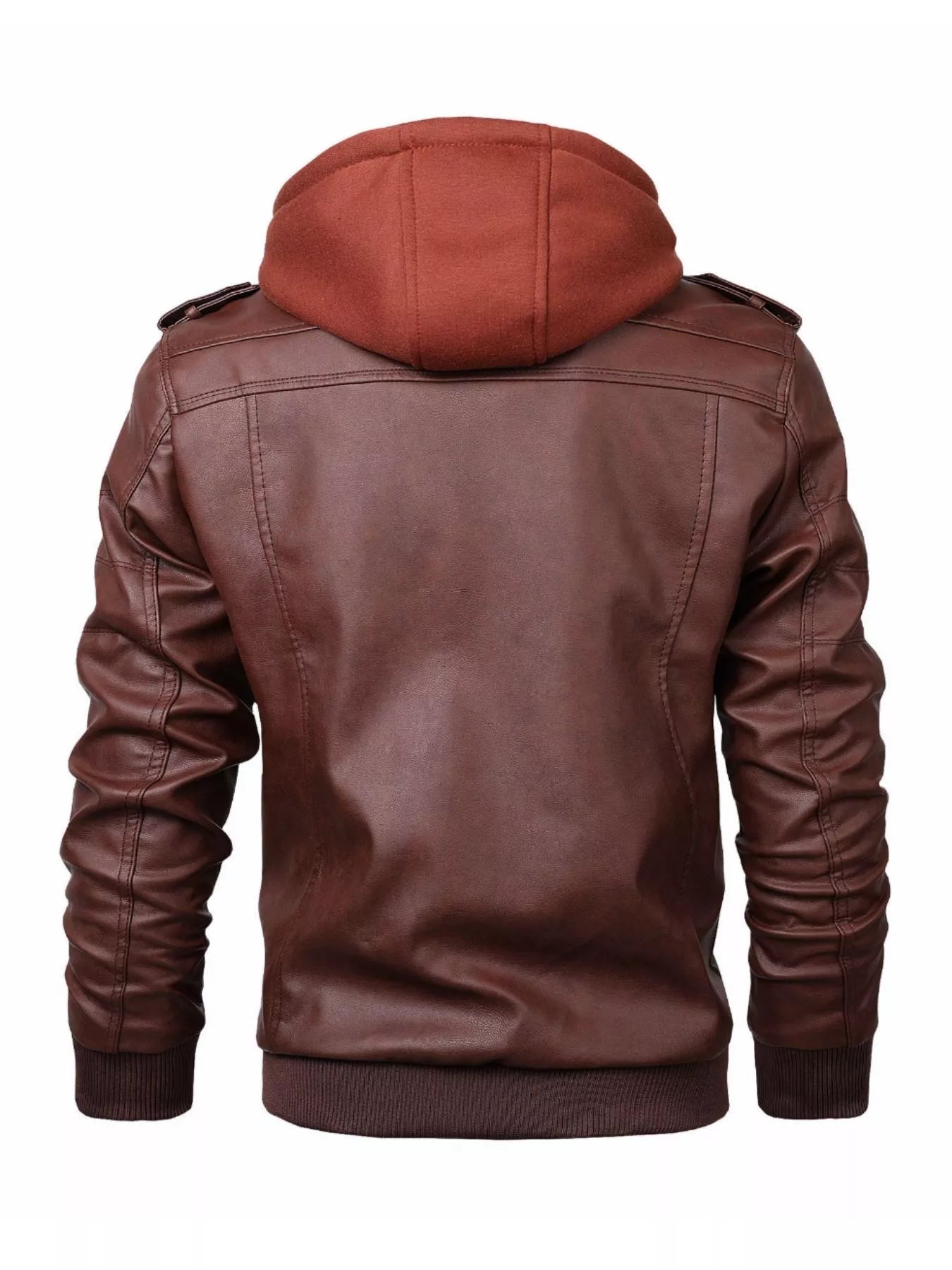 Men's Full Size Hooded Faux Leather Moto Jacket Plus Size designed for comfort and style at Lookzlike