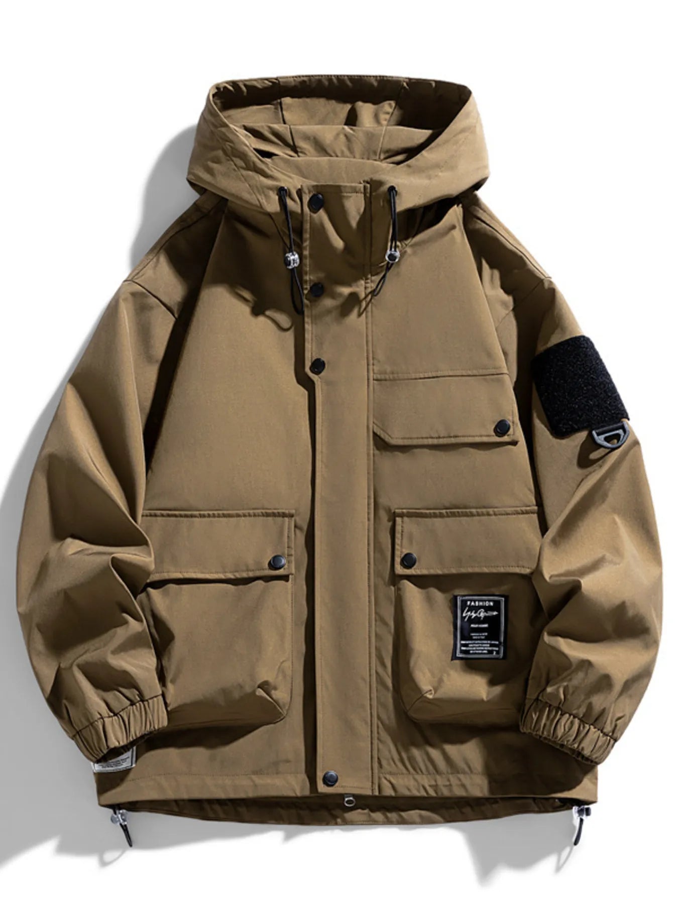 Men's Full Size Hooded Multi - Pocket Windproof Jacket Plus Size designed for comfort and style at Lookzlike