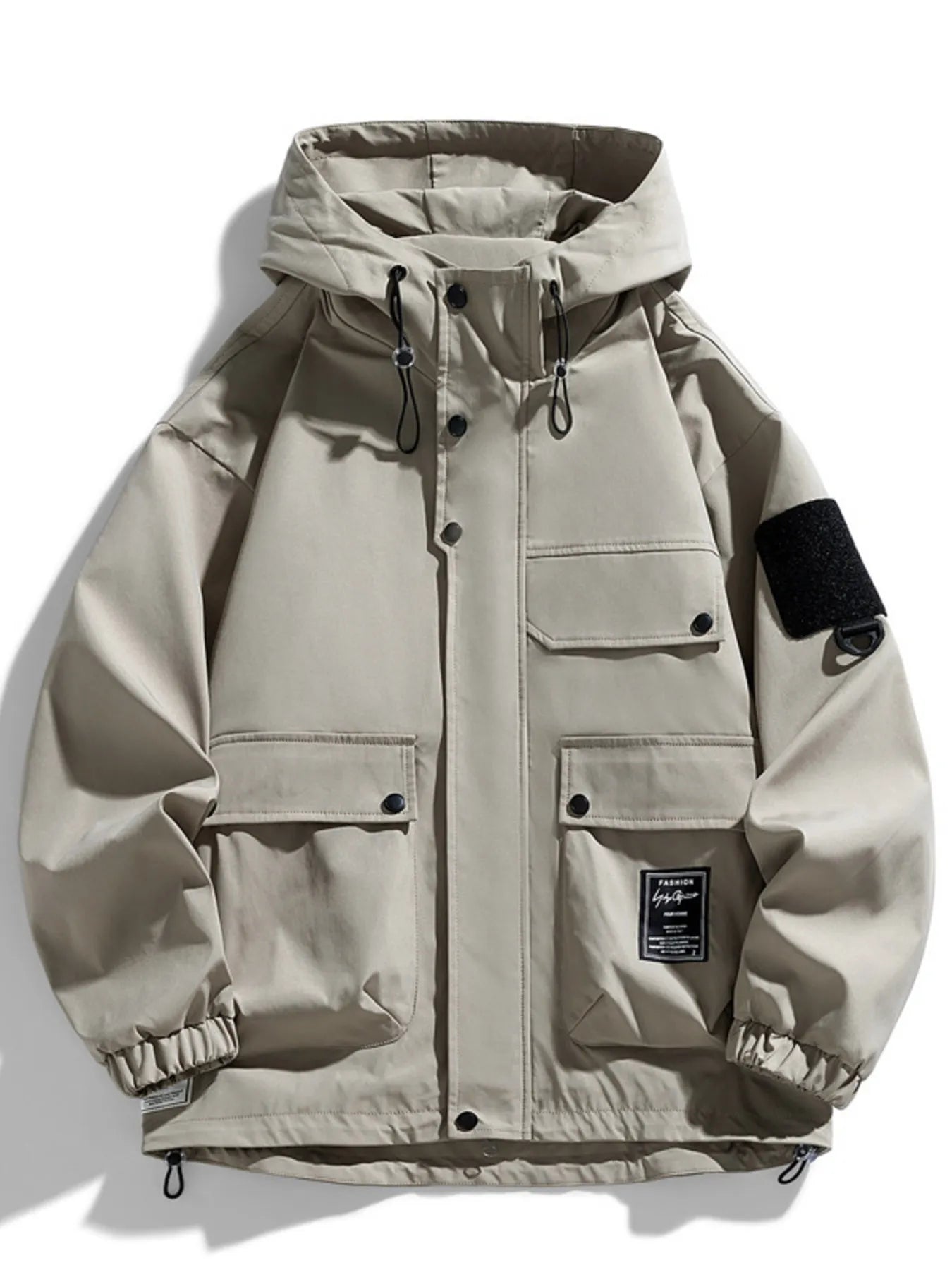 Men's Full Size Hooded Multi - Pocket Windproof Jacket Plus Size designed for comfort and style at Lookzlike