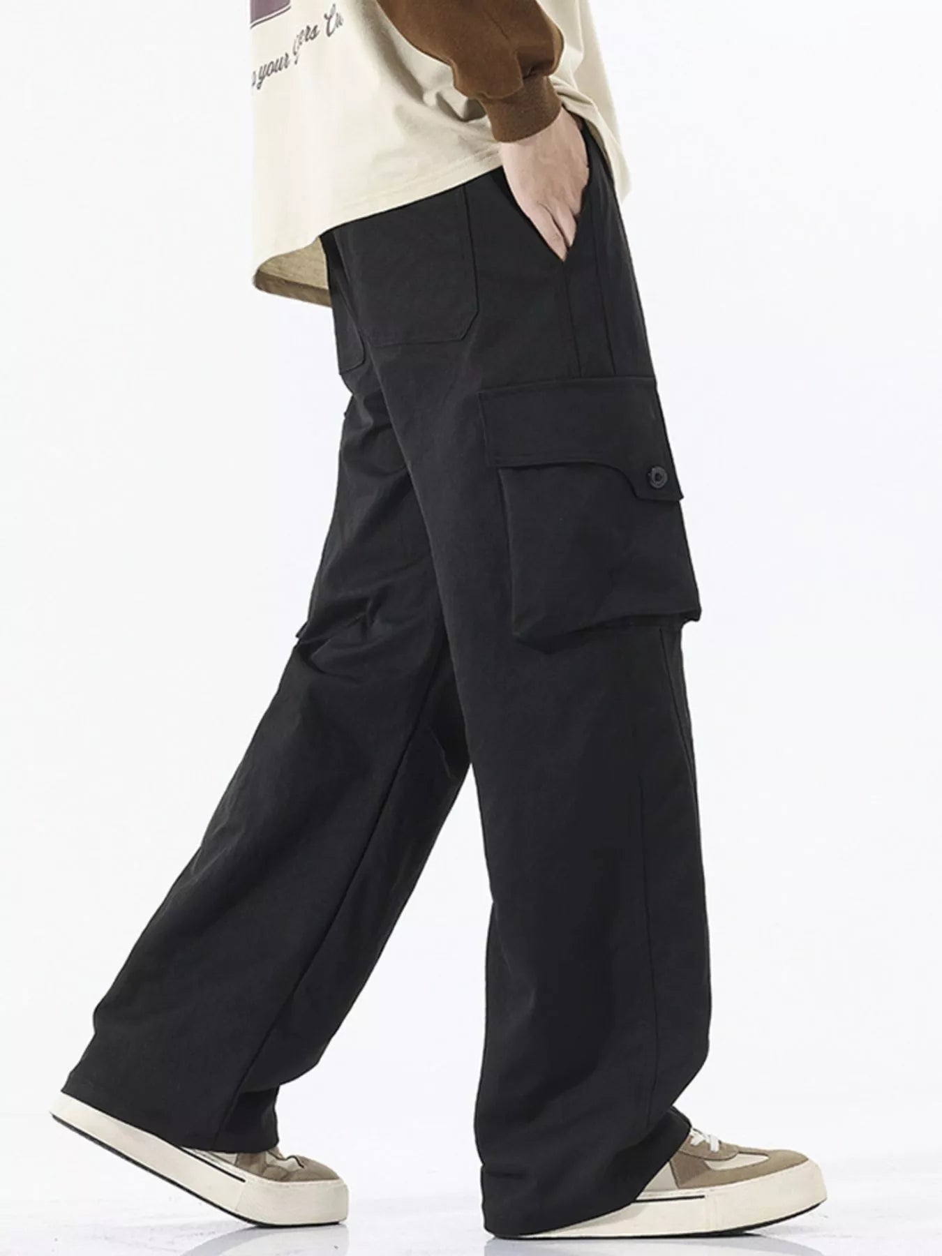 Men's Full Size Loose Fit Multi - Pocket Cargo Pants Plus Size designed for comfort and style at Lookzlike