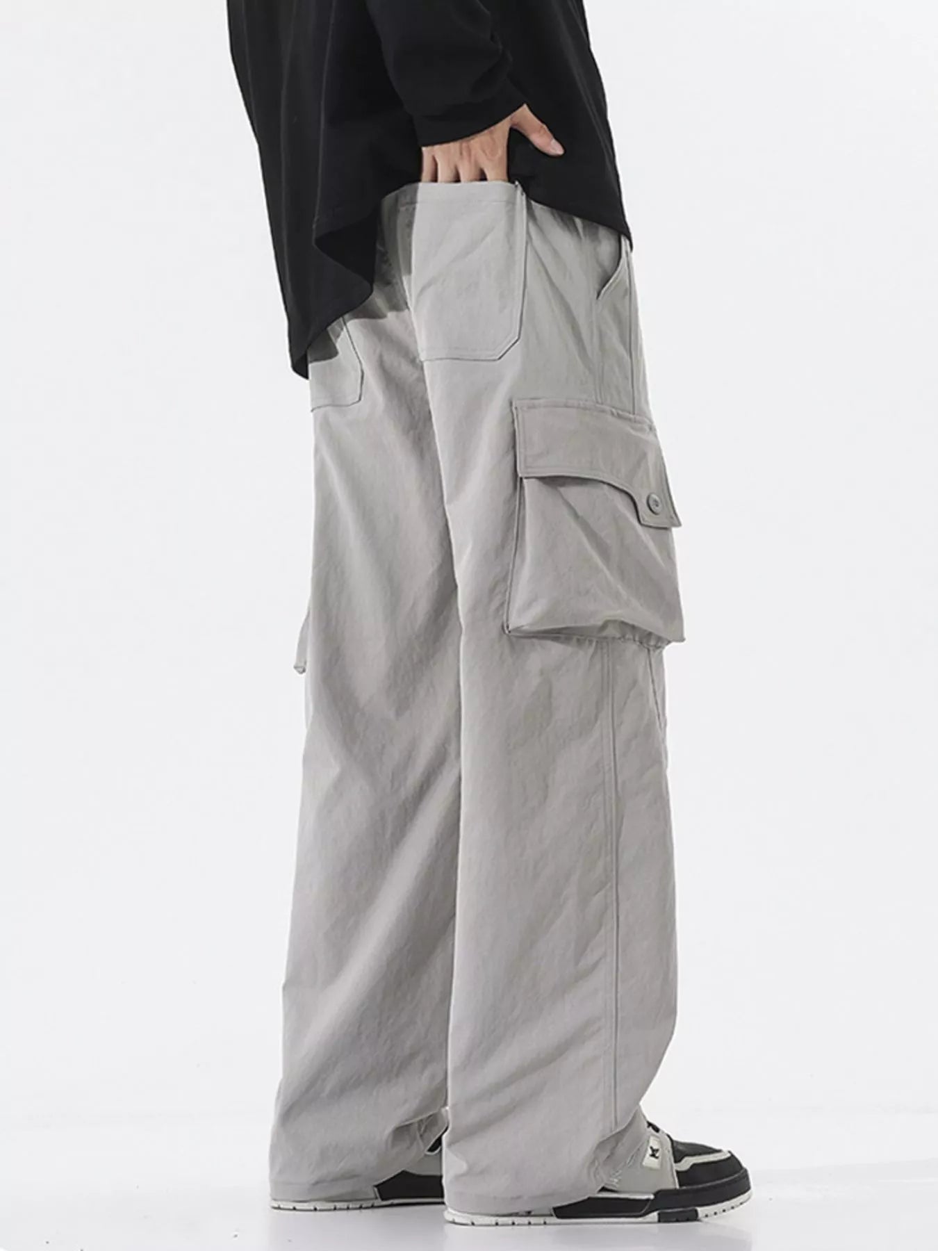 Men's Full Size Loose Fit Multi - Pocket Cargo Pants Plus Size designed for comfort and style at Lookzlike