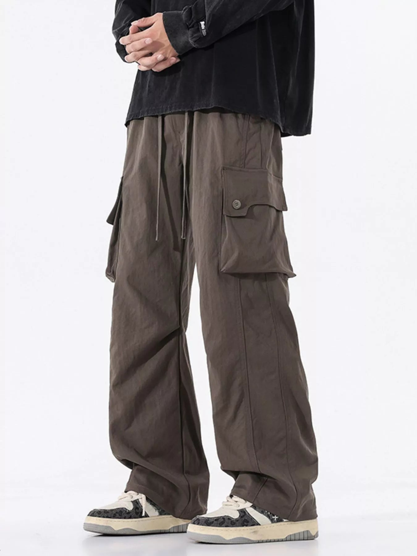 Men's Full Size Loose Fit Multi - Pocket Cargo Pants Plus Size designed for comfort and style at Lookzlike
